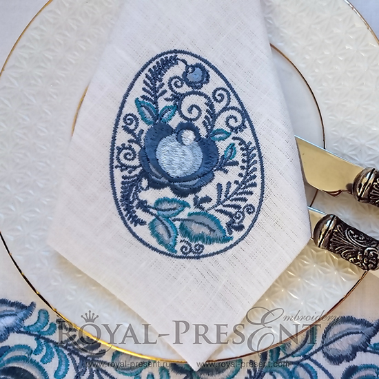 Дизайн машинной вышивки Пасхальное яйцо Синяя Гжель Дизайн машинной вышивки Пасхальное яйцо Синяя Гжель